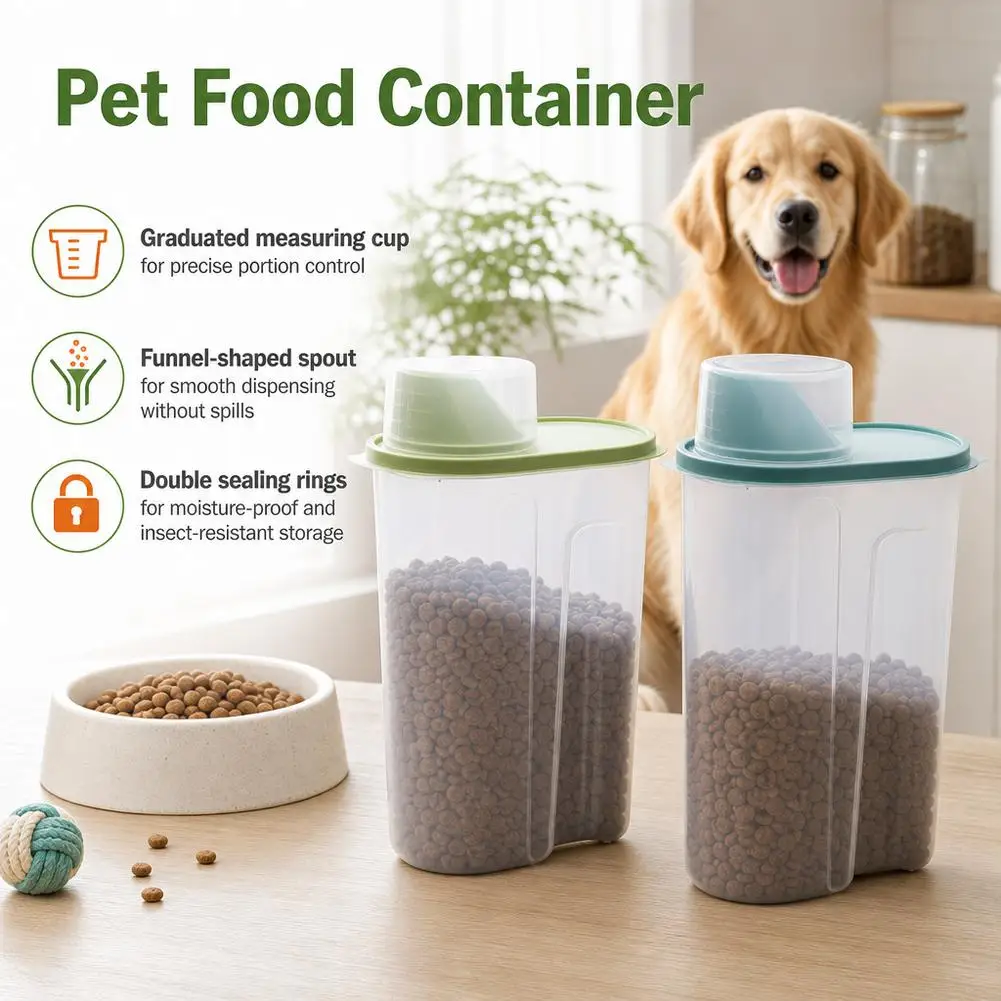 Household Kitchen Grain Storage Box Food Storage Box Dry Grain Sealed Can Pet Grain Storage Box Measuring Cup Storage Box 1pcs