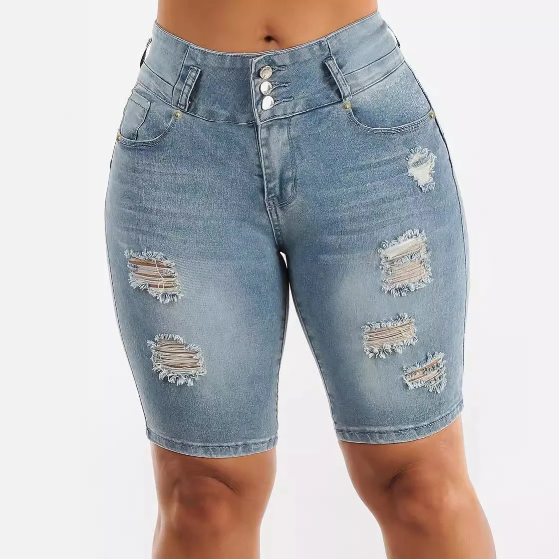 American Vintage Streetwear High Waisted Denim Shorts Blue Women Summer Hole Short Jeans Harajuku Jeans Shorts Slim Pants Chic