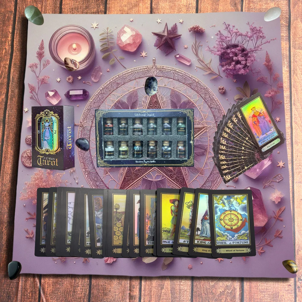 Complete Tarot Card Kit 78‑Card Tarot Deck Tarot Cloth Crystals Herb Jars Pendant Velvet Pouch Wicca Witch Divination Altar Set