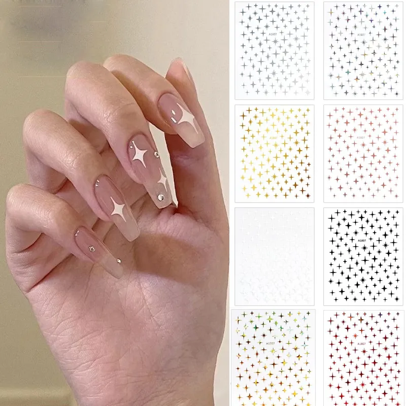 

8 Sheets/Lot 3D Laser Star Sticker For Nail Art Decoration 10*8cm Thin Foils Nail Sticker Manicure Accessories Slider Nail Decal