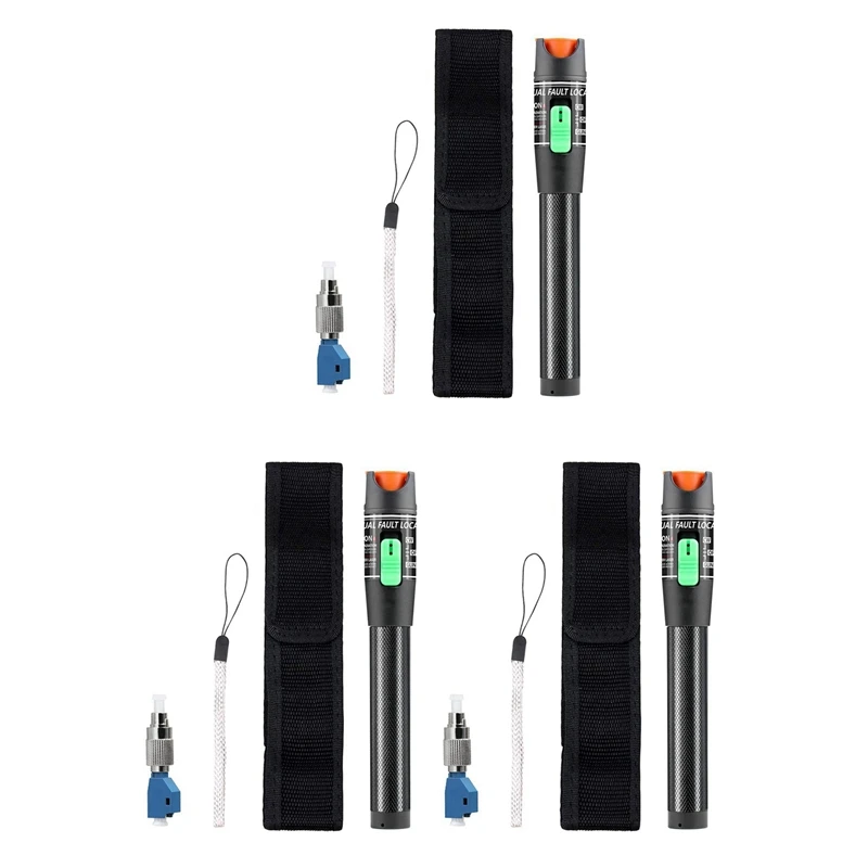 

3X Visual Fault Locator, 30MW Optic Fiber Cable Tester With FC Male To LC Female Adapter, 30KM Red Light Source Meter