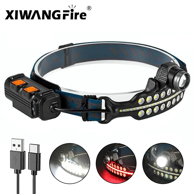 LED Wearable Induction Headlamp EPG/XPG+COB Headlight 18650 Battery USB Rechargeable Outdoor Portable Floodlight Work Light