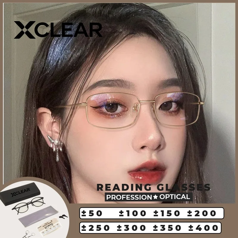 

XCLEAR Reading Glasses Optical Anti Blue Ray Myopia Progressive Prescription Eyeglasses Men Square Metal Ultralight Business