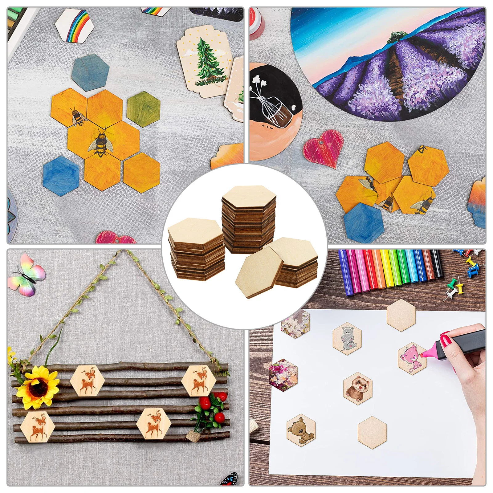 

50Pcs 40mm Premium Beech Wood Hexagon Blocks Unique Decorations for Holiday Parties DIY Crafts Christmas Ornaments