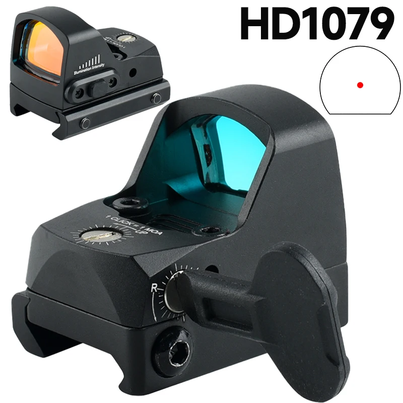 

HD1079 Red Dot Sight Scope Tactical Outdoors Hunting Optical Reflex Compact Riflescope Pistol Glock 20-22mm Rail Adjustable