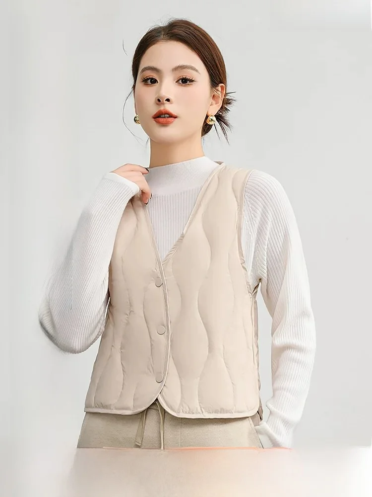 Yaloo Women's Slim Fit Lightweight down Vest Inner Wear Nylon Fabric V-Neck Short Style Fashion Commute Style Winter New Arrival