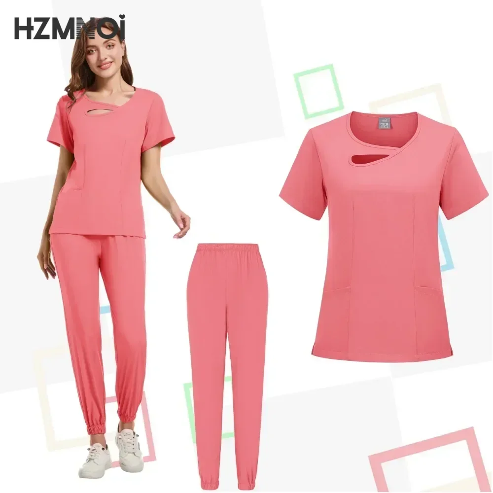 Uniformi chirurgiche Donna Scrub Set Infermiera medica Salone di bellezza Abbigliamento da lavoro Scrub clinici Top + Pantalone Spa Dottore Tunica infermieristica