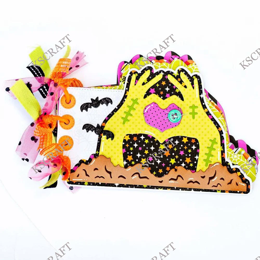 KSCRAFT Halloween Heart Hands Mini Album Cutting Dies Stencils for DIY Scrapbooking Decorative Embossing DIY Paper Cards