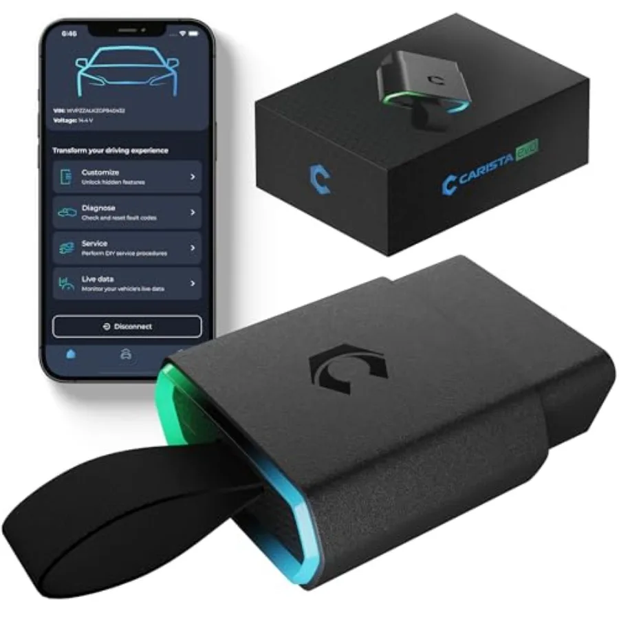 EVO Bluetooth OBD2 Scanner for car diagnostics: ABS/airbag/SRS live data, black plastic housing, real-time monitoring and code