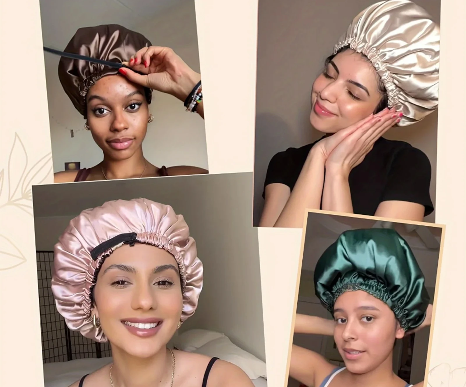 Adjustable Satin Sleeping Bonnet Reversible Double Layer Hypoallergenic Hair Cap for Adults Soft Pink Blush Color Options Like view 6