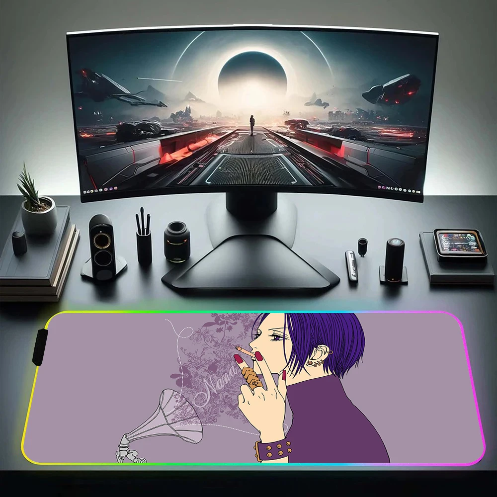 Nana Osaki Anime RGB Pc Gamer Keyboard Mouse Pad Mousepad LED Glowing Mouse Mats Rubber Gaming Computer Mausepad