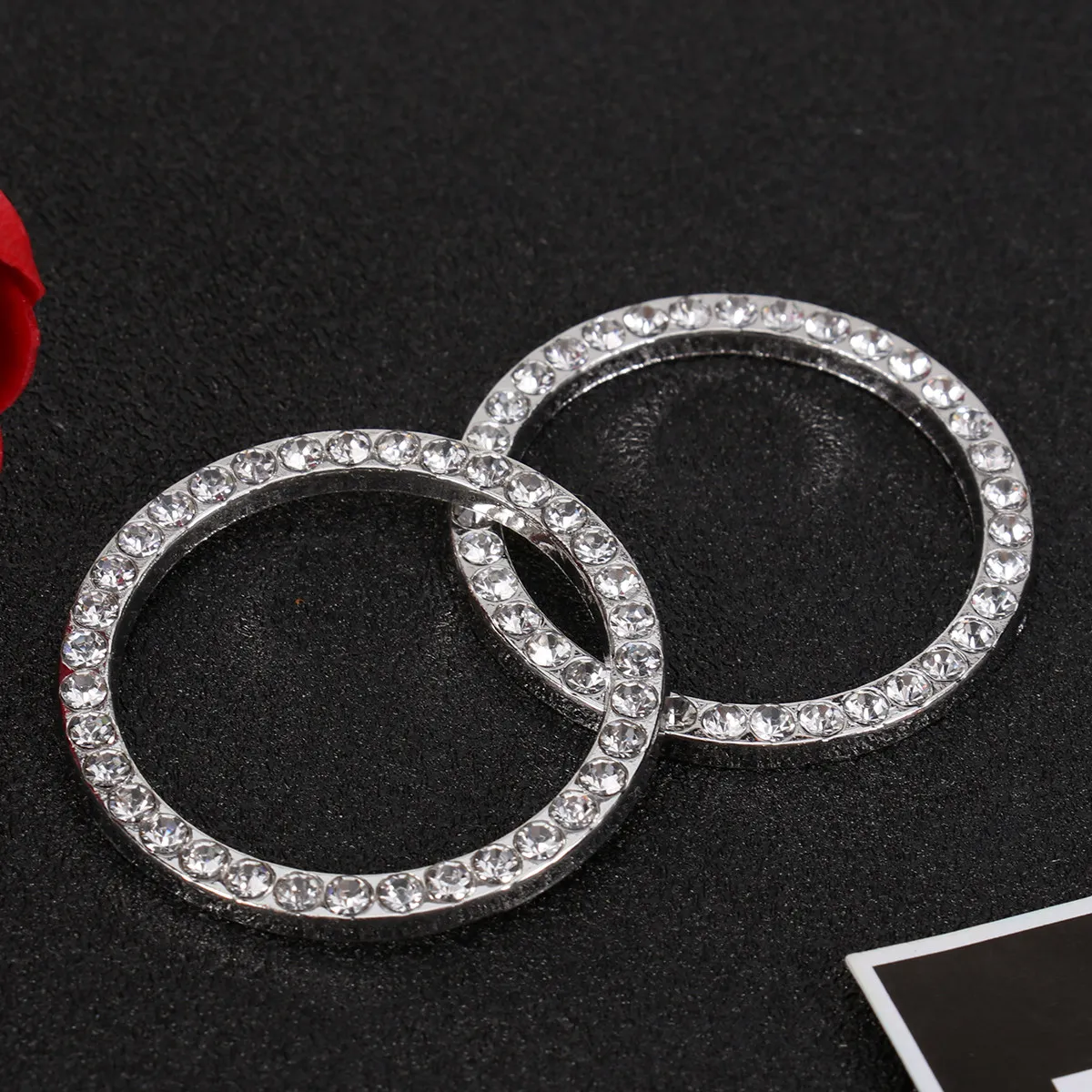 6Pcs Crystal Rhinestone Car Engine Start Stop Button Bling Decor for Auto Push Button Ac Knob Radio Switch White