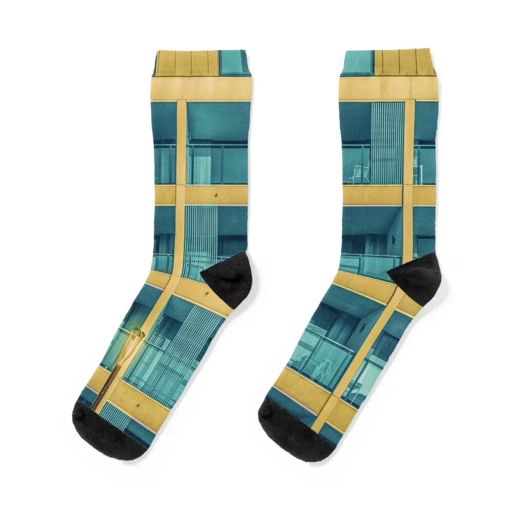 

Blue Yellow Aesthetic Modern Building Socks christmas gifts luxe Non-slip Socks Women's Men's