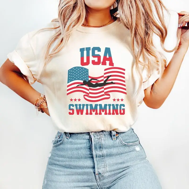 

Usa Swimming T Shirt Summer Games For Swimmer Red White And Blue