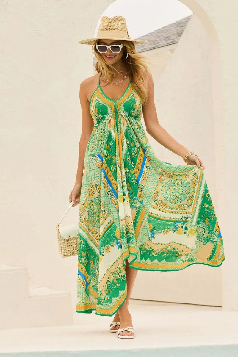 2025 Spring/Summer Style Women's Loose-Sleeved V-Neck Floor-Length Floral Embroidered Elegant Dress with Long Skirt