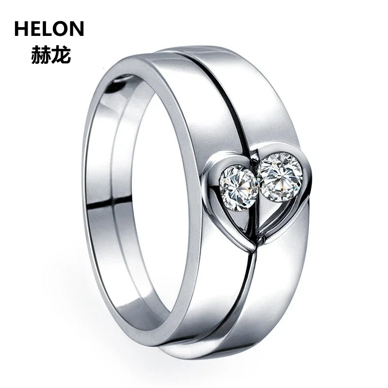 

Solid 14k White Gold Natural Diamonds Women Engagement Wedding Ring Men Bridal Sets Couple Rings 0.05ct+0.09ct