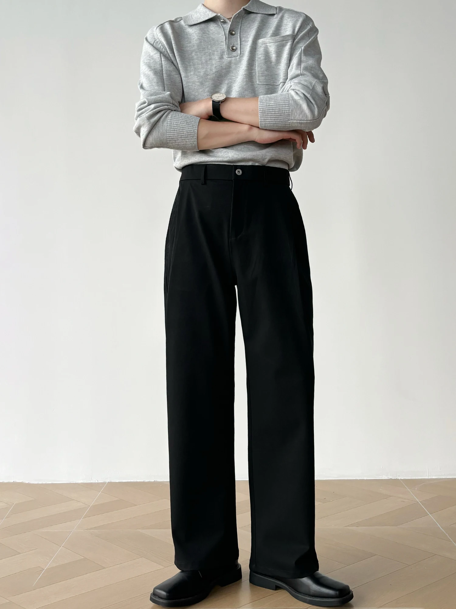 

Cleanfit American Sle Men's Bla Casual Straight Leg Pants Dra Effect High Street Trend Loose Fit Long Trousers