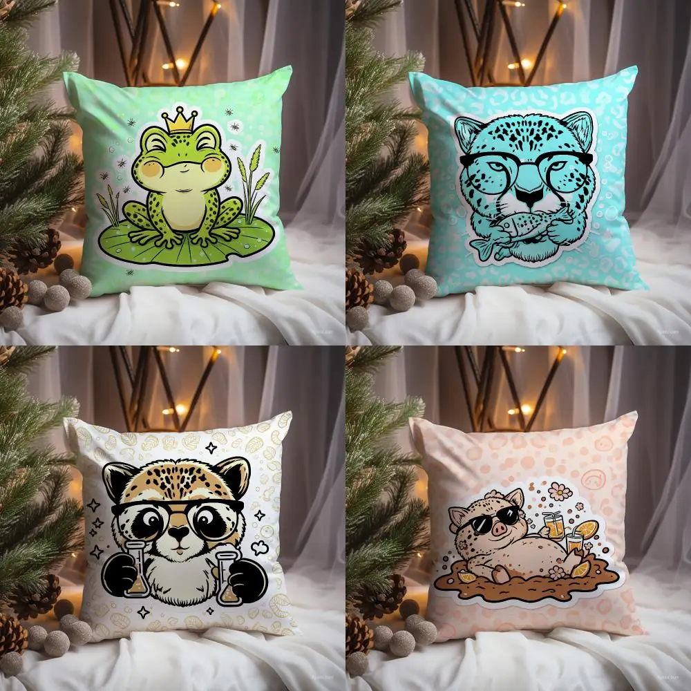 Trendy Animal Cushion Cover Premium Comfort Reversible Pillow Cove -Two in One Design for Any Room & Car Interior