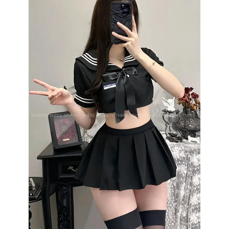 

Japanese Anime School Girl Cosplay Student Sailor JK Uniform Skirt Sets Sweet Short Sleeve Crop Tops Navy Lingerie Set Dropship