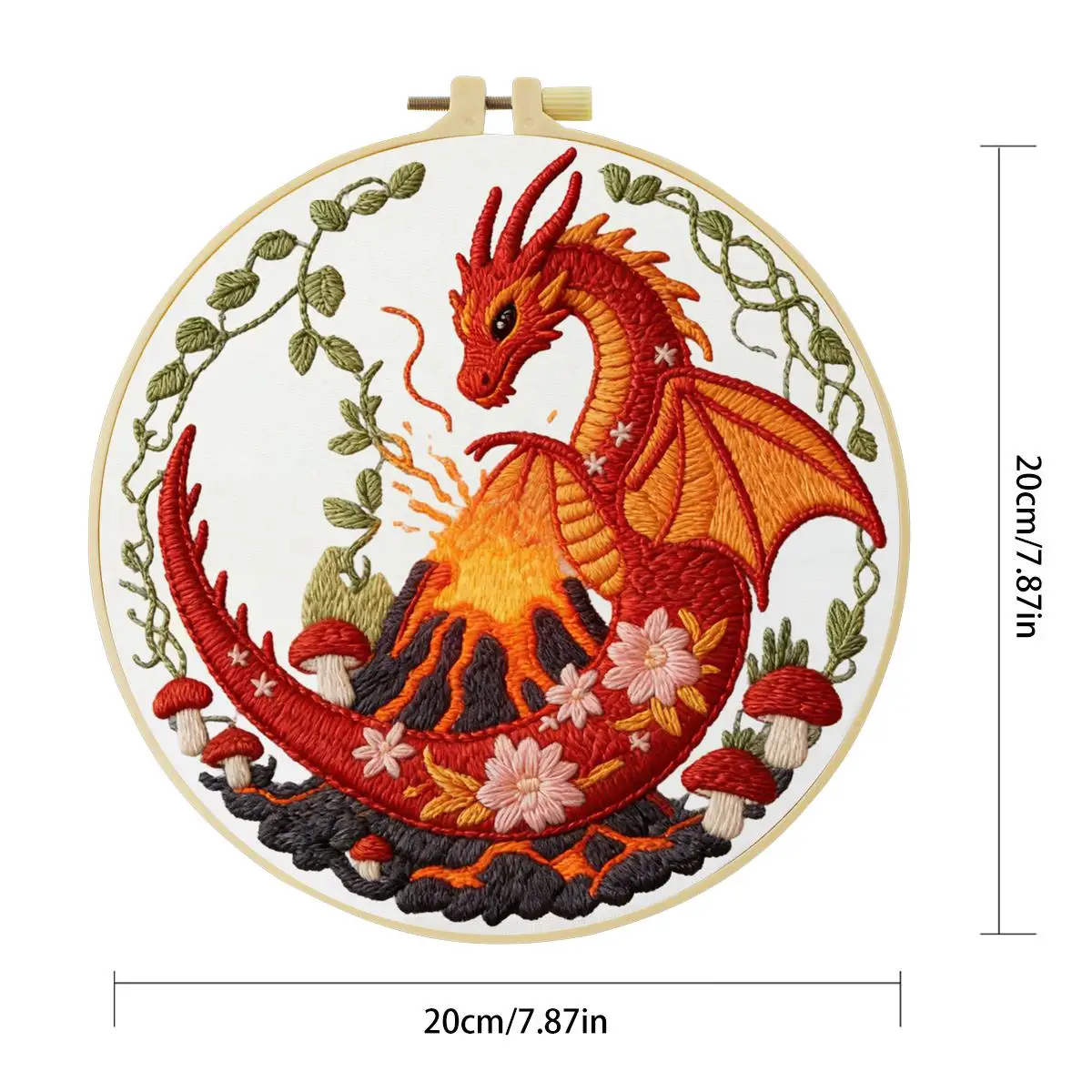 1 Stück 20X20CM/15X15CM 7,87/6,3 Zoll Feuerdrachen-Stickerei-Starter-Kit DIY-Kit DIY-Stickerei-Set Handarbeiten Malerei – Detail 2