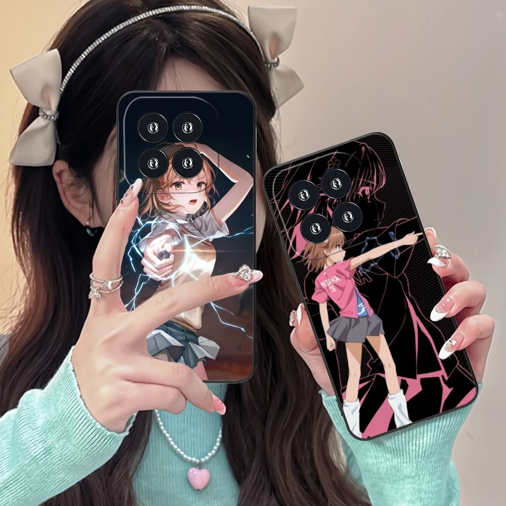 Anime Misaka Mikoto Mobile Phone Case for Xiaomi 14 13 12 11 10 9 T Ultra Lite Pro S SE X 5G Black Soft Phone Cover Shell