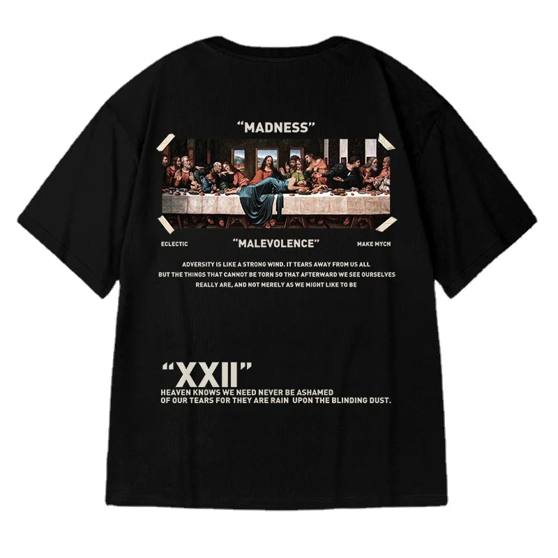 Men Harajuku Streetwear T-shirt The Last Supper Print Short Sleeve T Shirts Hip Hop Casual Oversize Anime Tshirt y2k clothes