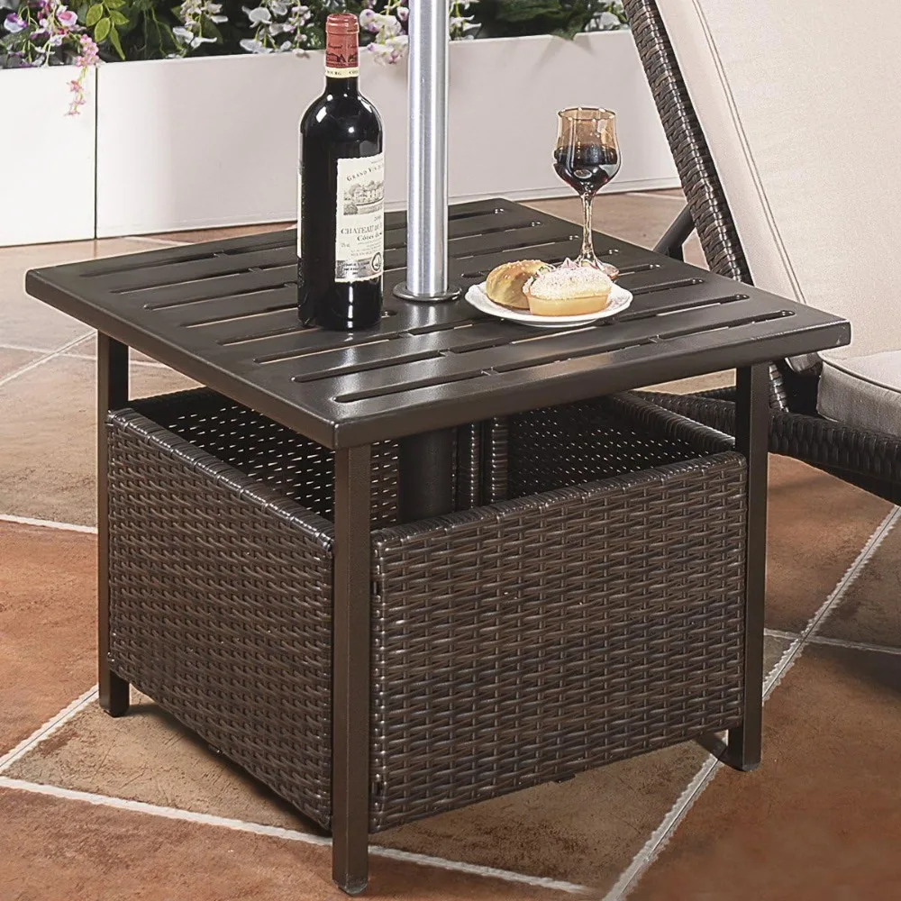 Umbrella Table, Outdoor Side Table with 2