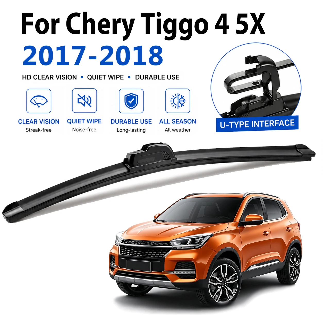 Durable Quiet Black Wiper Blades For Chery Tiggo 4 5X 2017-2018 Premium-Rubber, Quick Install Scratch Proof High Quality