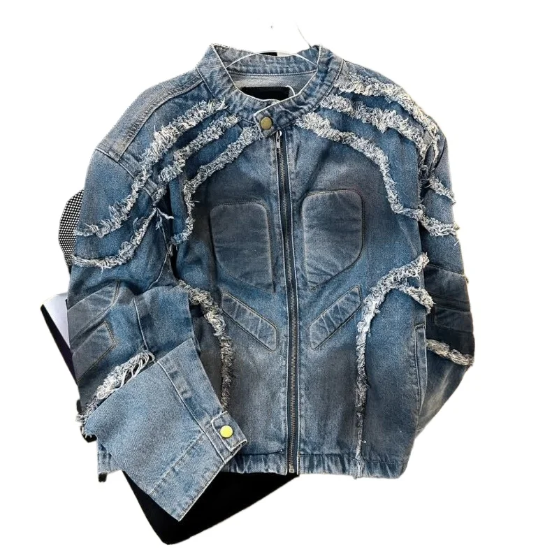 

Американская ниша Ретро Тяжелая бахрома с бахромой на плечах Мягкая мотоциклетная куртка Design Sense Короткий топ Мужская джинсовая куртка Мужское новое пальто