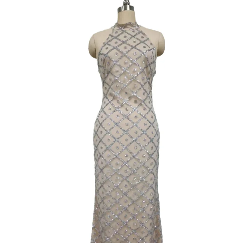 Robe de bal moulante sans manches pour femmes, col licou, paillettes dorées, avec petit Train, nouvelle collection printemps été