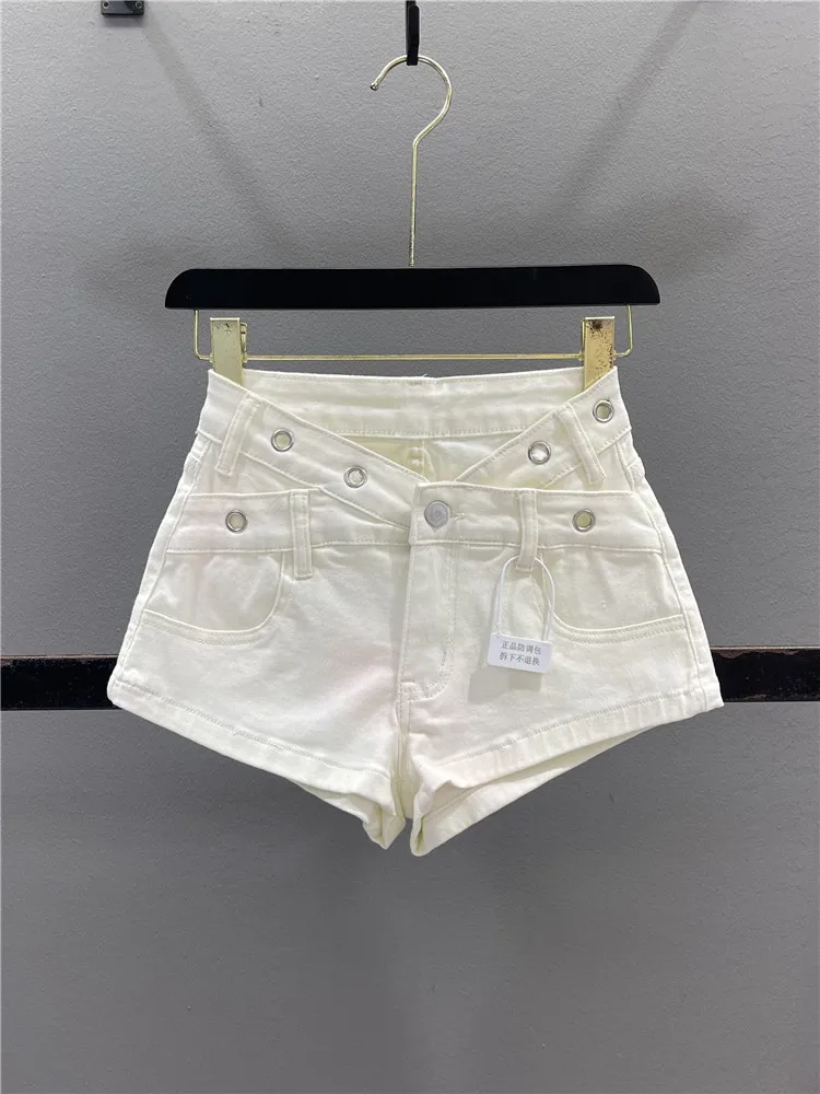 

American Style White Spicy Girl Denim Shorts Women's Summer New Design Sexy Belly Button A-Line Super Short Hot Pants