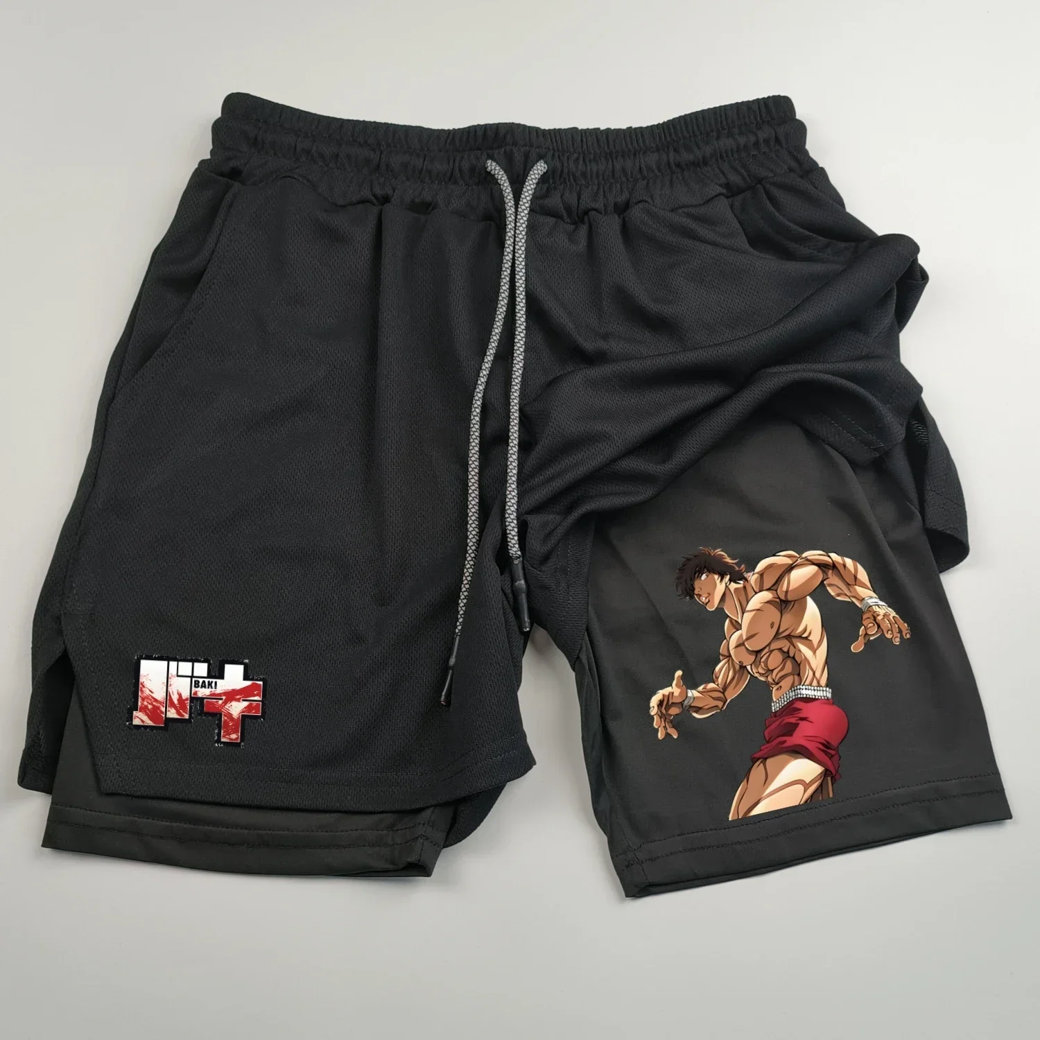 Short de sport Anime Hanma BAKI pour homme, séchage rapide, double couche, objectifs de gym, course à pied et fitness, 2 en 1