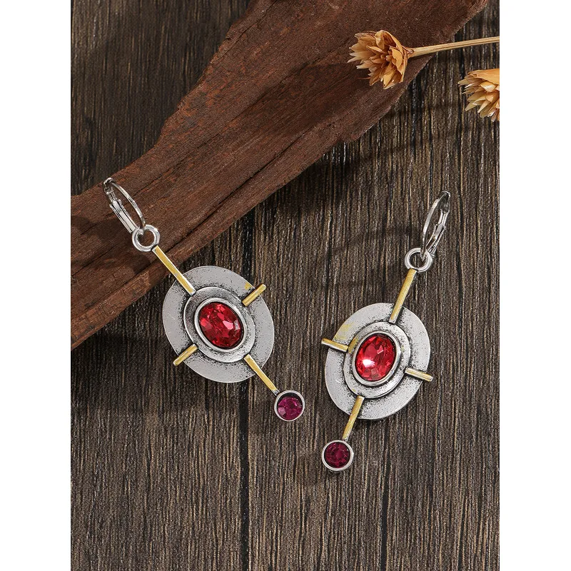 خمر القبلية دوامة استرخى أقراط للنساء المعادن الهندسة تويست البرونزية المعادن اللوحة نمط الأقراط العرقية هدية