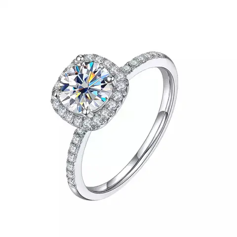 Real Moissanite 925 Sterling Silver Ring For Women Square Round 1CT 2CT 3CT Brilliant Diamond Finger Band Wedding Jewelry Gift