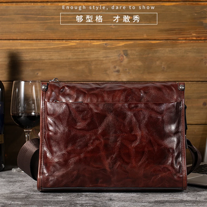 حقيبة كروس جلدية كاجوال للرجال طبقة علوية من جلد البقر محمولة بسعة كبيرة حقيبة كتف مفردة للأعمال والترفيه جديدة 가방шока #1