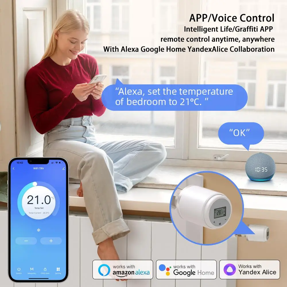

Смарт-термостат ZigBee Tuya, привод радиатора, термостатический клапан, контроллер работает с Alexa Google