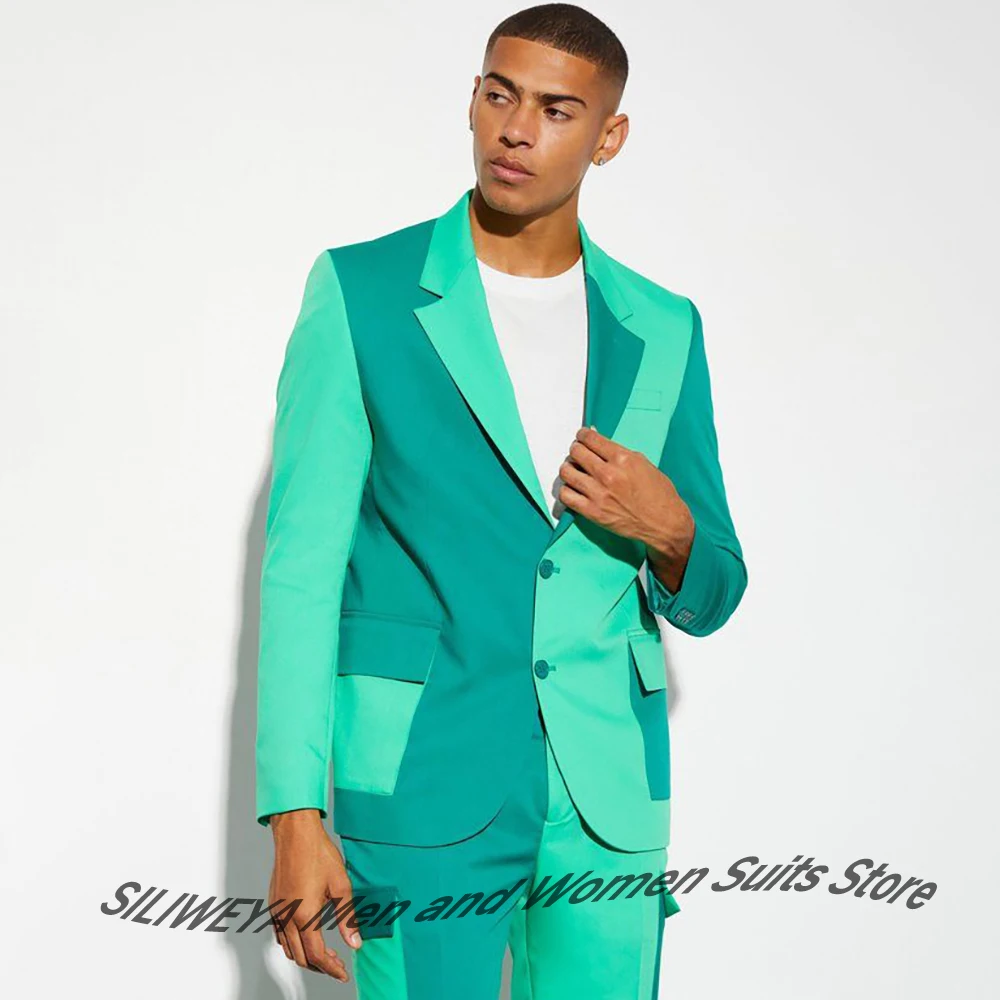 Stylish Men's Two-Tone Turquoise Blazer & Pants Set Color-Block Formal Two-Piece Suit Fashion Forward Casual Event Wear