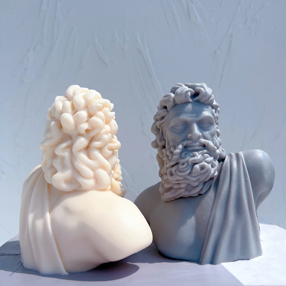 Greek Mythology Home Decor Antique Zeus Statue Silicone Mold Unique Bust Sculpture Soy Wax Candle Mould