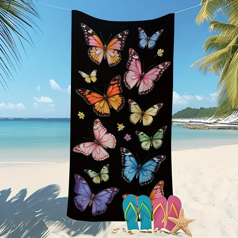 Colorful Butterflies Microfiber Bath Towel Set Fast Dry Ultra-Fine Highly Absorbent Contemporary Look Ideal for Pool Travel Home