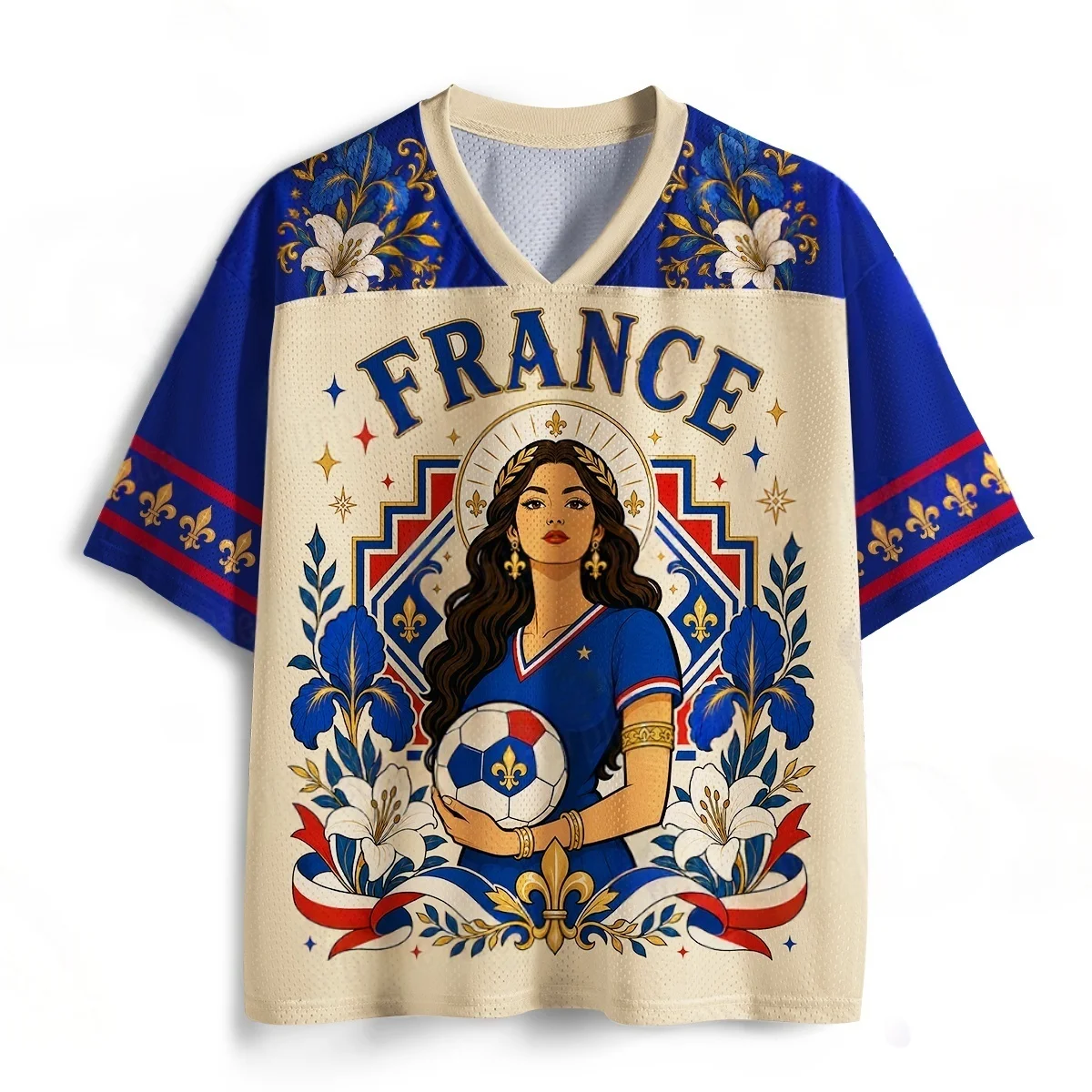 French Retro Portrait Iris Flower Royal Emblem 3D Printed Supporting Jersey Formen and Women Breathable Loose T-shirt