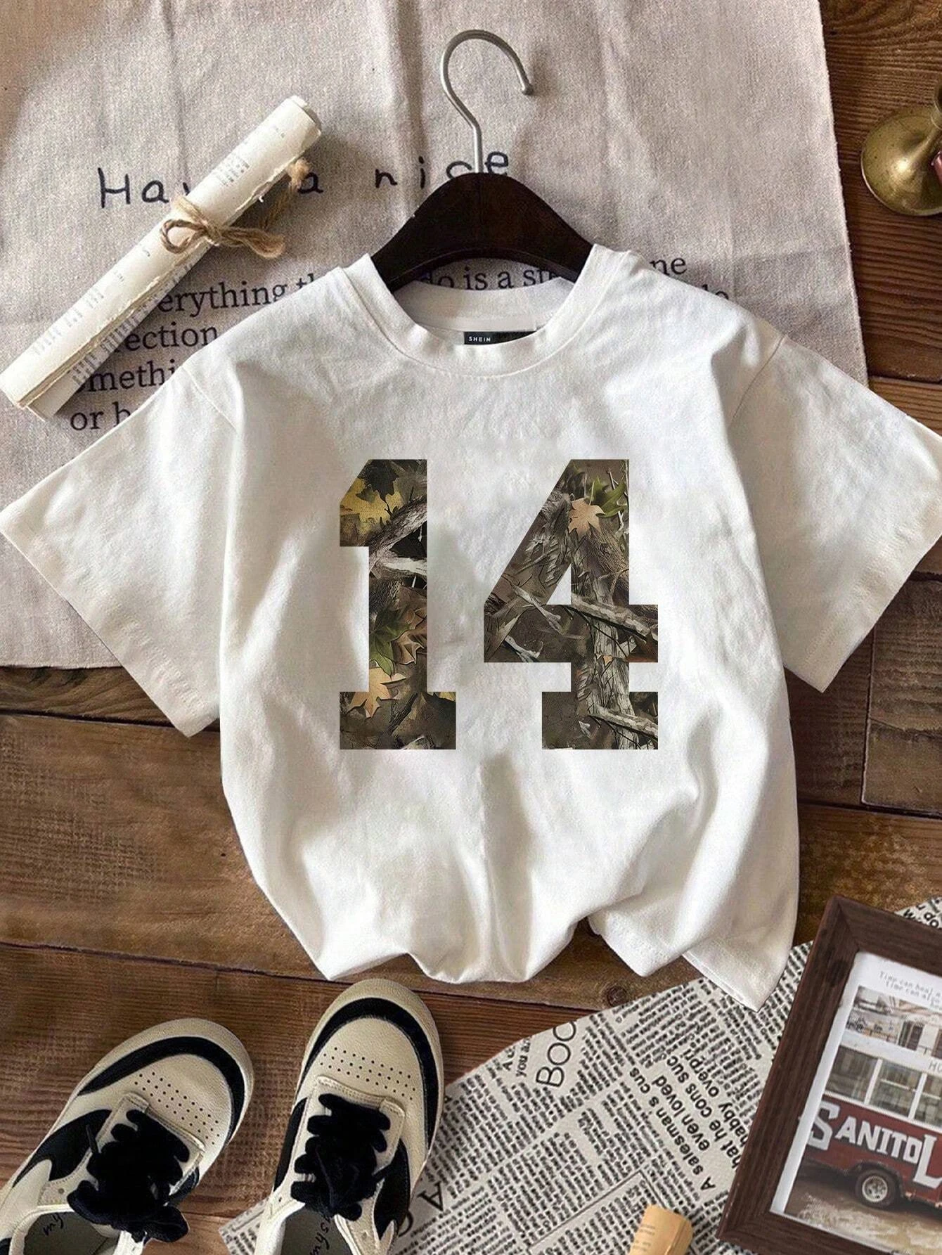 

Number "14" printed short-sleeved T-shirt Simple and fashionable summer girls short-sleeved tops T-shirt