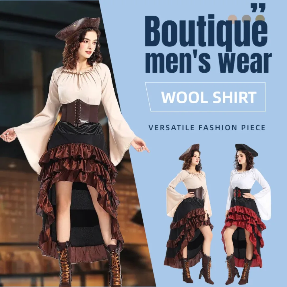 

3D Compass Embroidery Medieval Waist Skirt Wave Pattern Jacquard Navigator Halloween Performance Costume