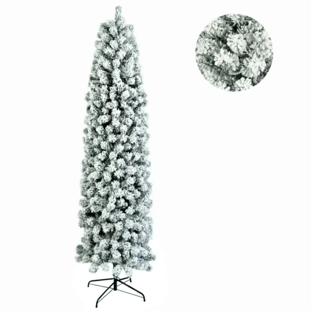 

7.5ft Green Flocking 350 Warm Clearance Light 641 Branches Pointed Pencil Shape Made of high quality PVC Christmas tree