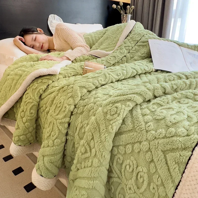 

New Carved Velvet Warm Autumn Winter Blanket for Bed Soft Fluffy Sofa Blankets Warmth Cozy Coral Flannel Sofa Cover Blanket Nap