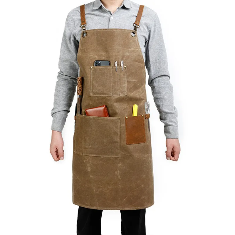 American Rural Apricot Brown Oil Wax Canvas Tool Apron Tactical Apron Oil Proof Retro Apron Carpenter Engineer Apron