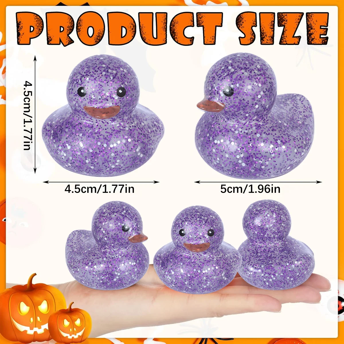 45Pcs Purple Glitter Rubber Duckies Assorted Squeaky Ducks Car Ornaments Duck for Computer Monitor Decor Party Favors