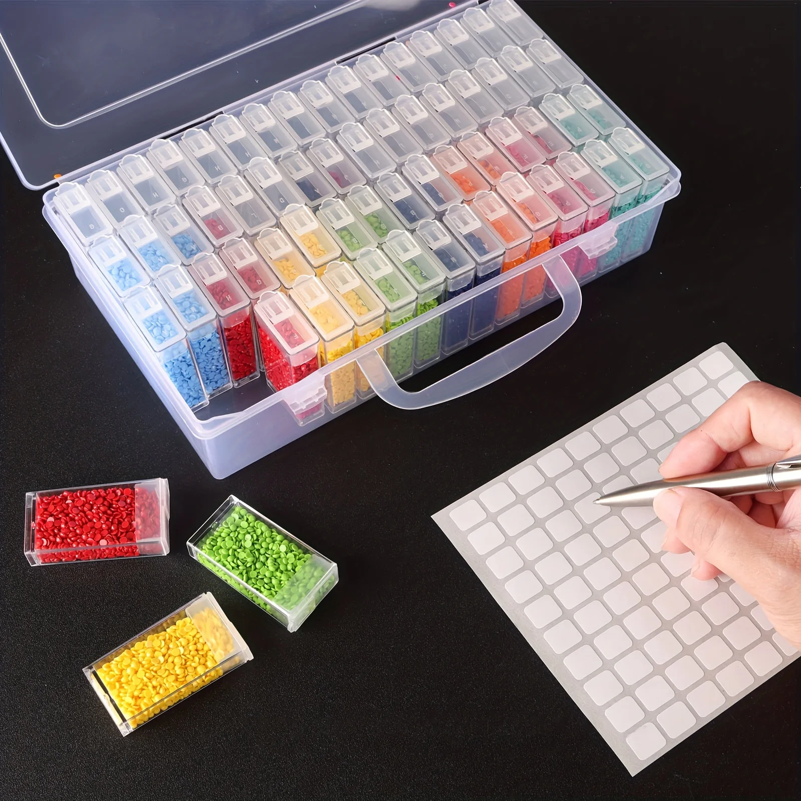 1pc 32/40/42/48/56/64 Slots Plastic Storage Box, DIY Diamond Painting Beads Charms Jewelry Accessories Organizer Box