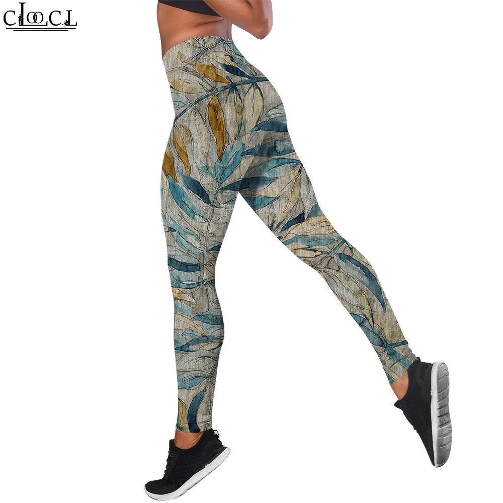 CLOOCL Neue Frauen Legging Vintage Blätter Muster 3D Gedruckt Hosen Hohe Taille Stretch Sport Legging Jogging Fitness Yoga Hosen