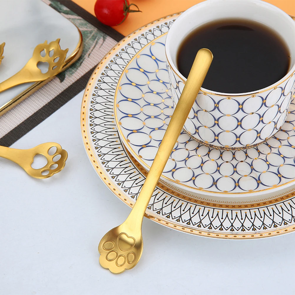 

5pcs Cat Claw Coffee Spoon Mixing Spoons Tableware Scoop Teaspoon Kitchen Utensils Stainless Steel Gifts Deserts Serving