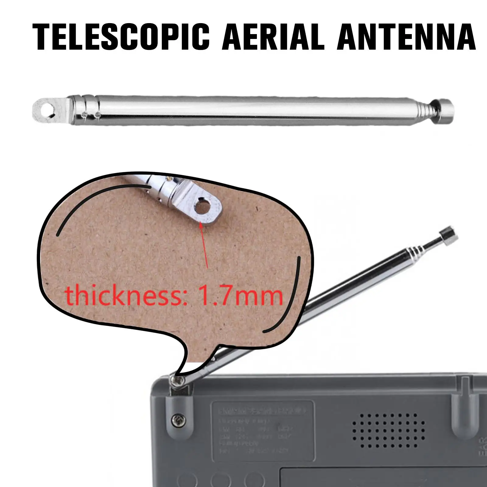 7 Section Replacement Telescopic Aerial Antenna TV Radio DAB AM/FM Universal Rod Antenna 3.5mm Adapter Aerial Length 74cm